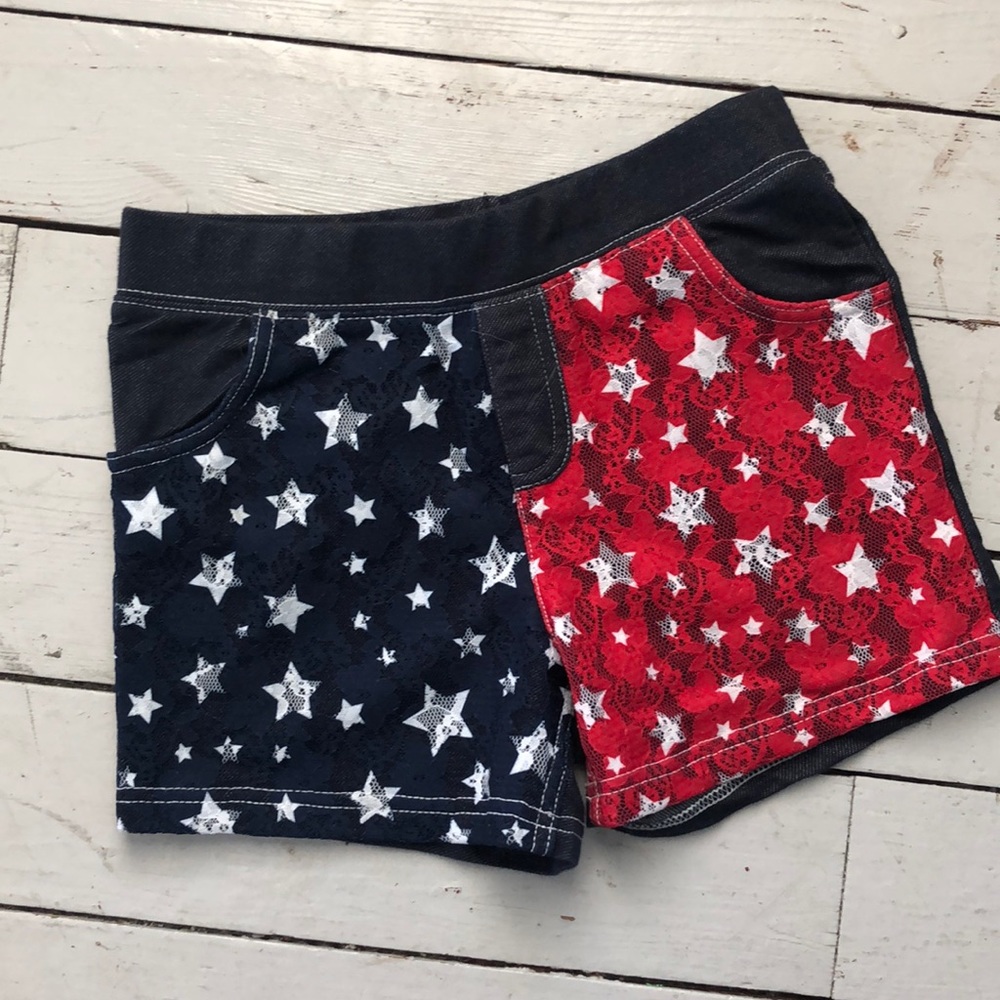 4th of July lace overlay Flag shorts girls 10-12